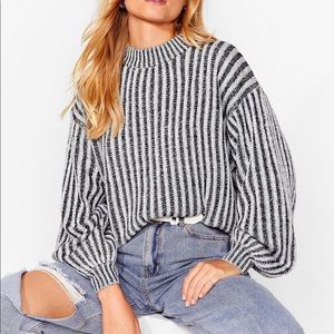 Rib Knit Balloon Sleeve Sweater